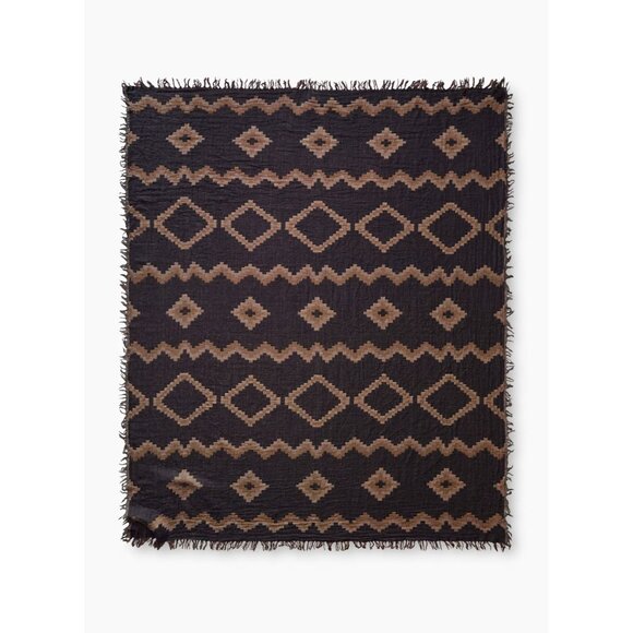 Aritzia WILFRED Scandi Diamond Mosaic Wool Fringed Rectangle Blanket Scarf - Picture 8 of 11